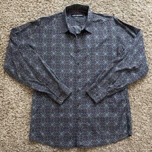 Reyn Spooner Floral Print Long Sleeve Blue Hawaiian Shirt Button Up Mens Size XL